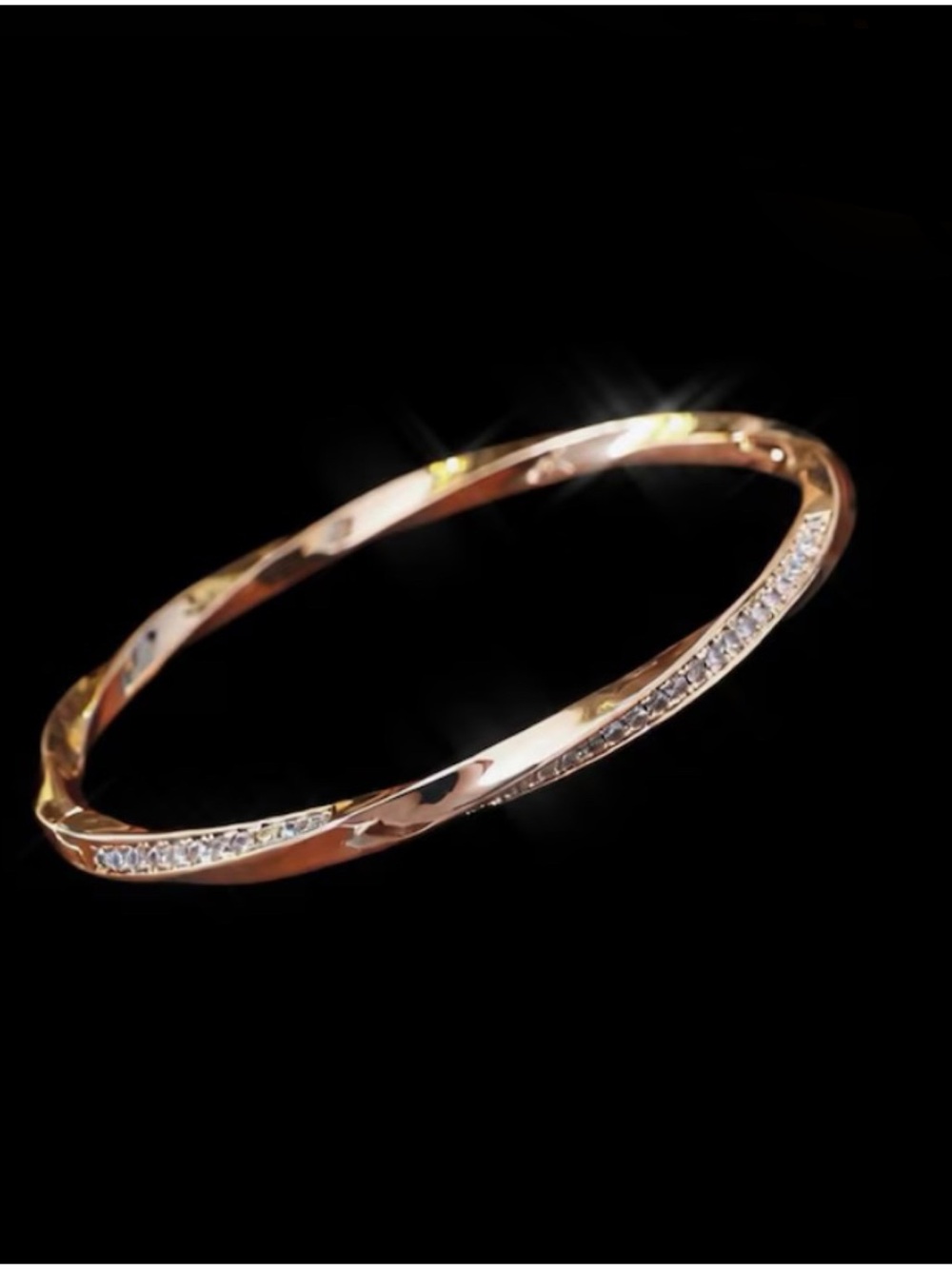 Swarovski Twist Rose Gold Tone Crystal- Pave  Bangle  Bracelet.